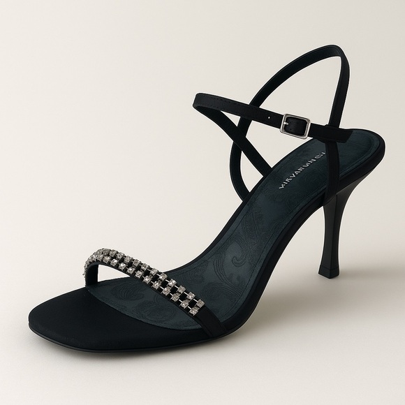 BCBGMAXAZRIA Black Strappy Jeweled Sandals Size 10B NWOB Evening Heels - Picture 11 of 11